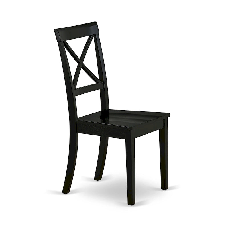 East West Furniture Boston Dining Room Chairs - Cross Back Solid Wood Seat Chairs, Set of 2, Black - BOC-BLK-W