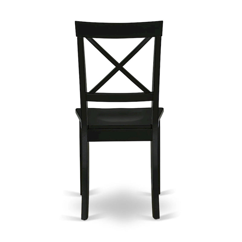 East West Furniture Boston Dining Room Chairs - Cross Back Solid Wood Seat Chairs, Set of 2, Black - BOC-BLK-W