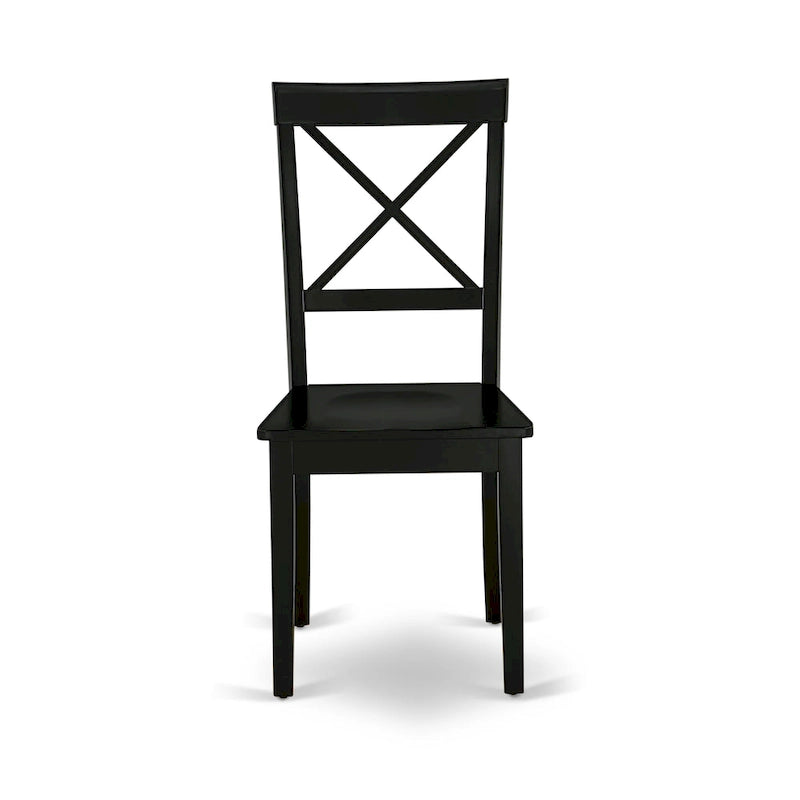 East West Furniture Boston Dining Room Chairs - Cross Back Solid Wood Seat Chairs, Set of 2, Black - BOC-BLK-W
