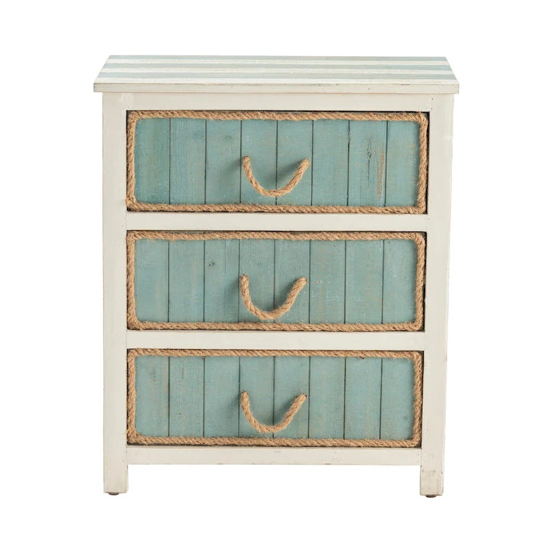 Shore Blue & White Distressed 3-drawer Fir Wood Accent Chest - 23.5x13x28