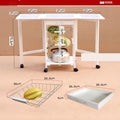 Carrello da cucina pieghevole in legno con 2 cestelli e 1 cassetto