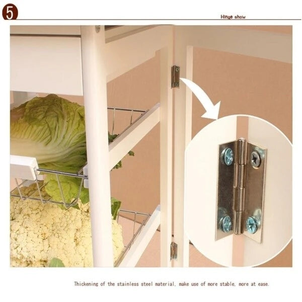Carrello da cucina pieghevole in legno con 2 cestelli e 1 cassetto