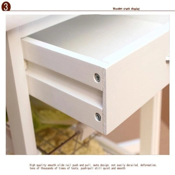 Carrello da cucina pieghevole in legno con 2 cestelli e 1 cassetto