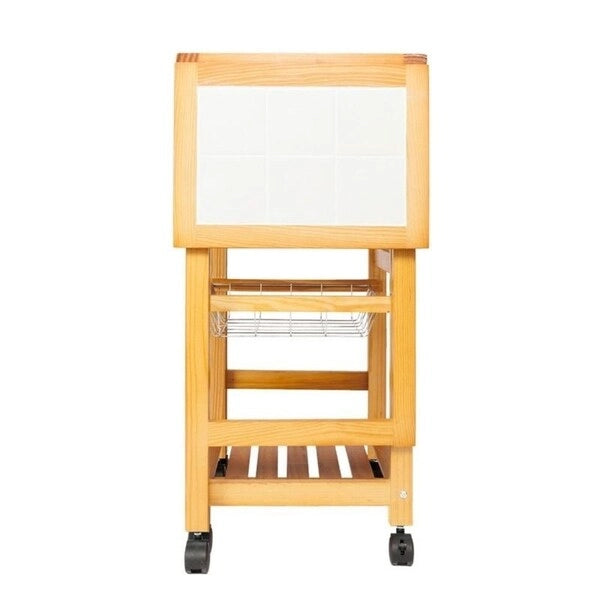 Carrello da cucina pieghevole in legno con 2 cestelli e 1 cassetto