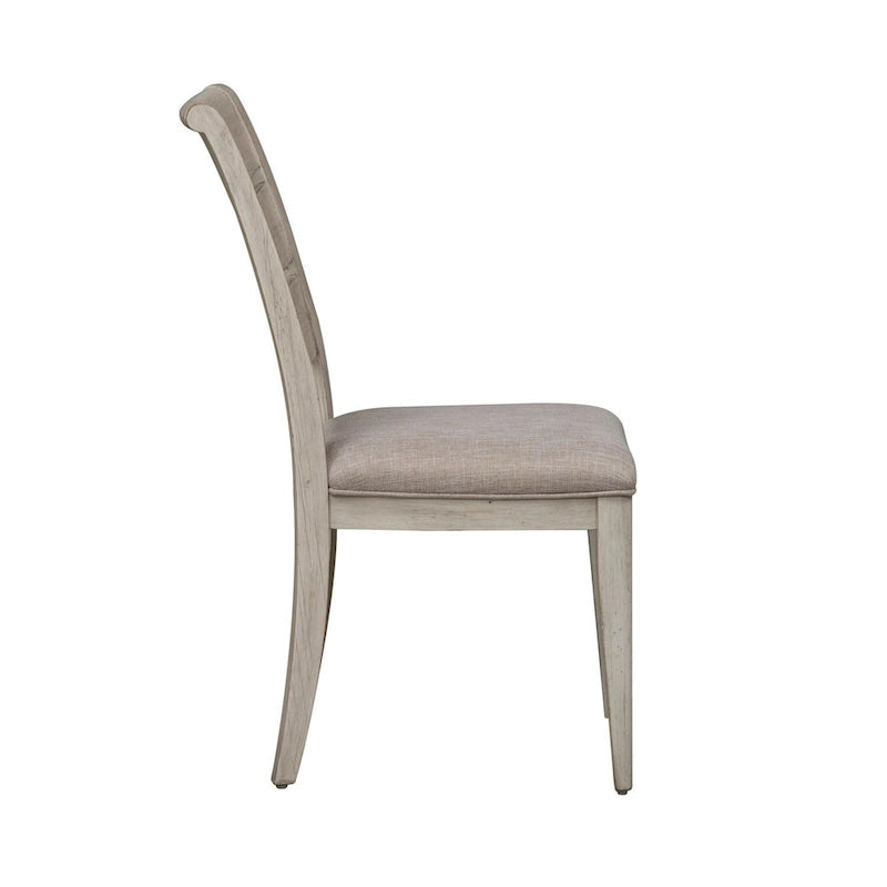 Sedia laterale imbottita con schienale a scala in bianco anticato "Farmhouse Reimagined" (set da 2)