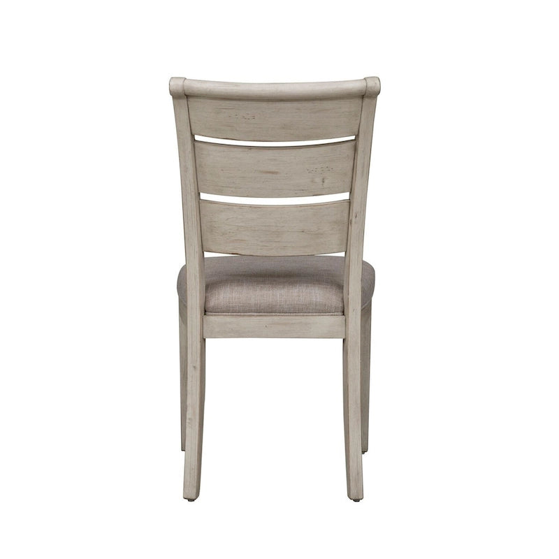 Sedia laterale imbottita con schienale a scala in bianco anticato "Farmhouse Reimagined" (set da 2)