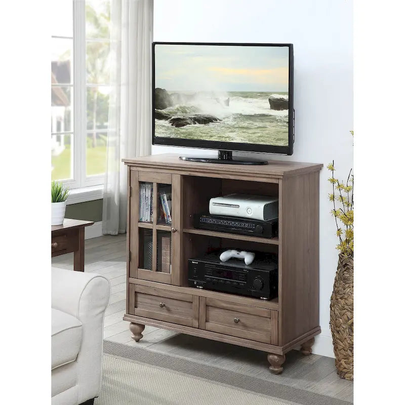 Convenience Concepts Tahoe Highboy 40 2 Drawer TV Stand with Storage Cabinet and Shelves