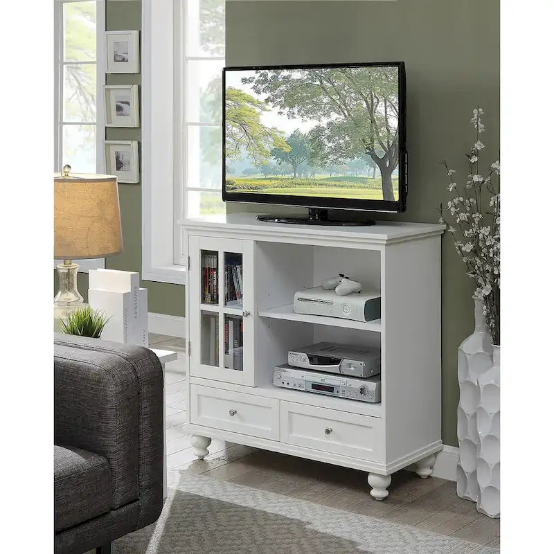Convenience Concepts Tahoe Highboy 40 2 Drawer TV Stand with Storage Cabinet and Shelves