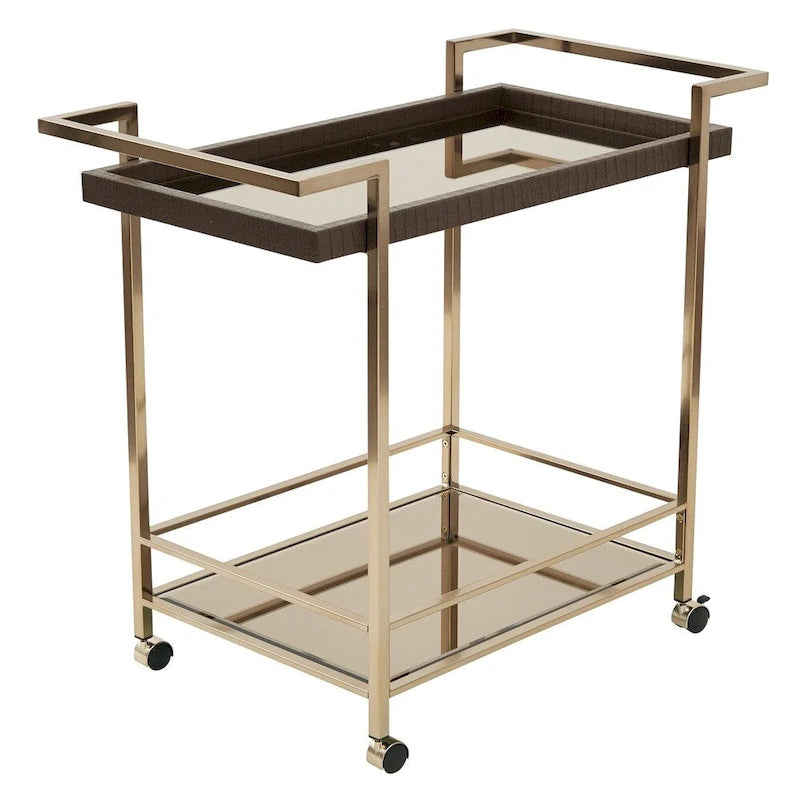 Isabella Champagne Metal Wine Cart With Glass Top