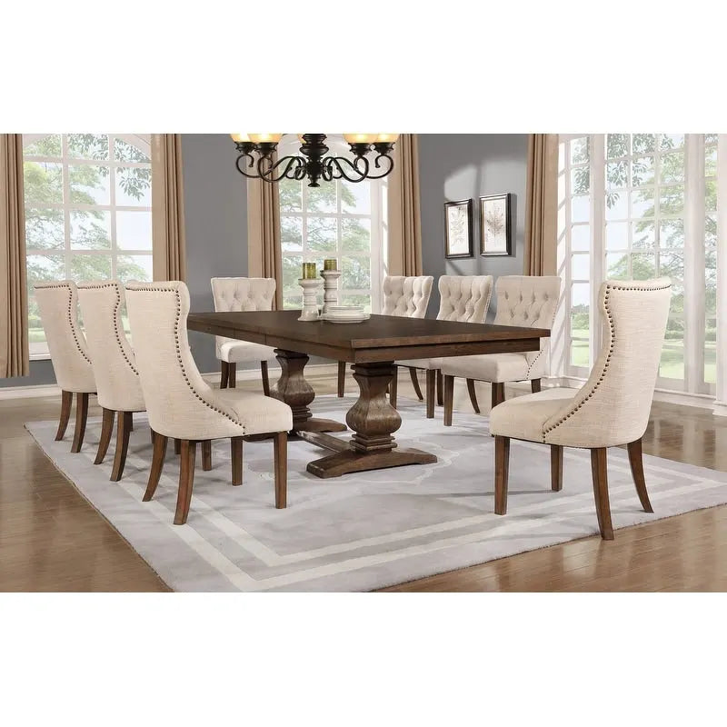 Set da pranzo Best Quality Furniture 9 pezzi in noce con estensione da 18 pollici