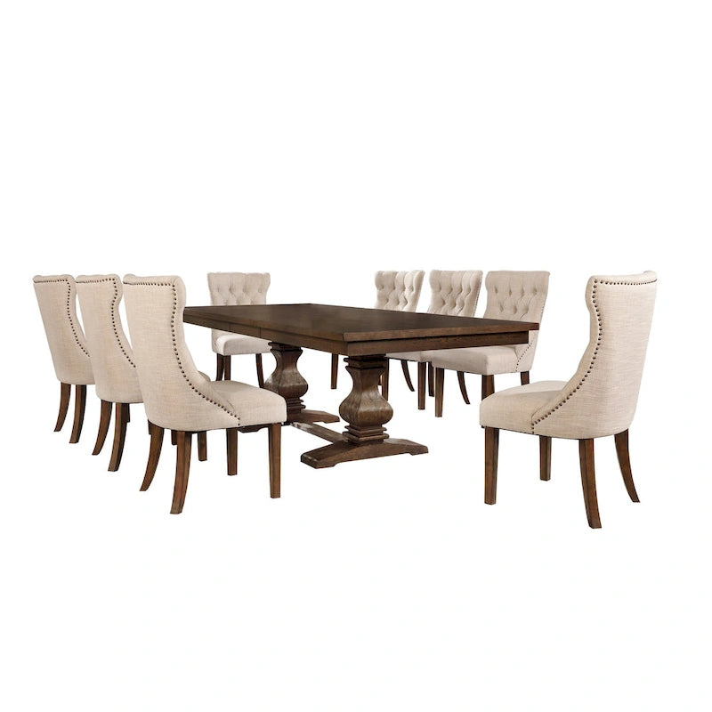 Set da pranzo Best Quality Furniture 9 pezzi in noce con estensione da 18 pollici