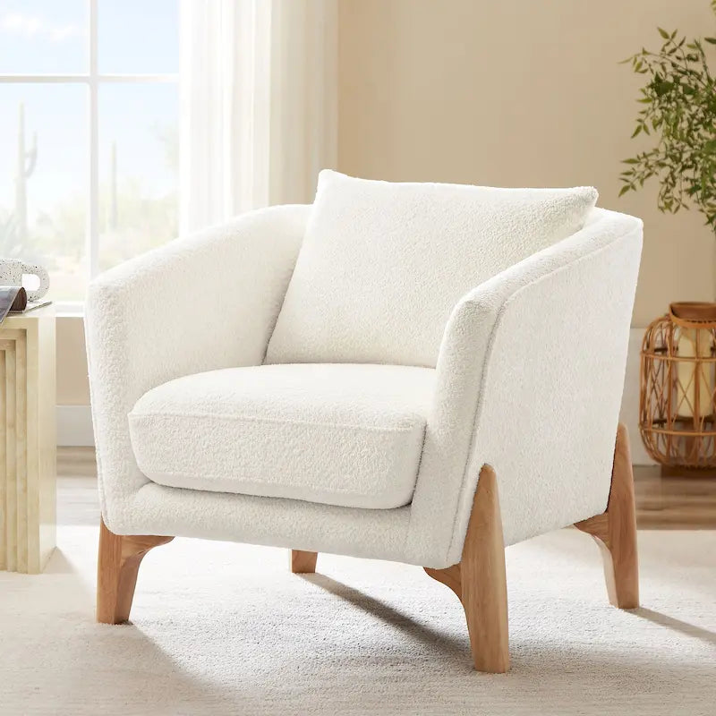VANOMi Poltrona Accent larga da 78 cm in stile moderno di metà secolo con gambe in legno di caucciù
