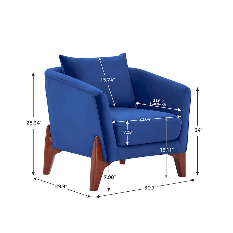 VANOMi Poltrona Accent larga da 78 cm in stile moderno di metà secolo con gambe in legno di caucciù