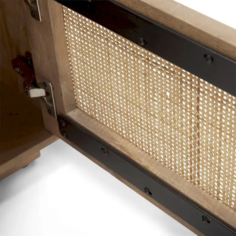 Tavolino d'appoggio Grier in legno marrone chiaro con inserti in canna intrecciata