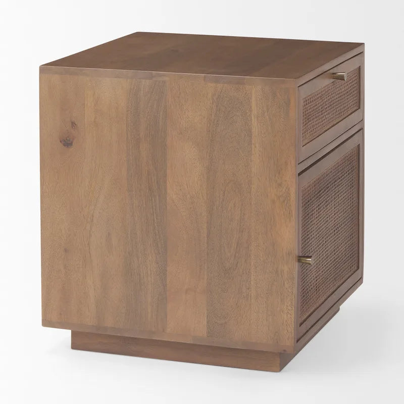 Tavolino d'appoggio Grier in legno marrone chiaro con inserti in canna intrecciata