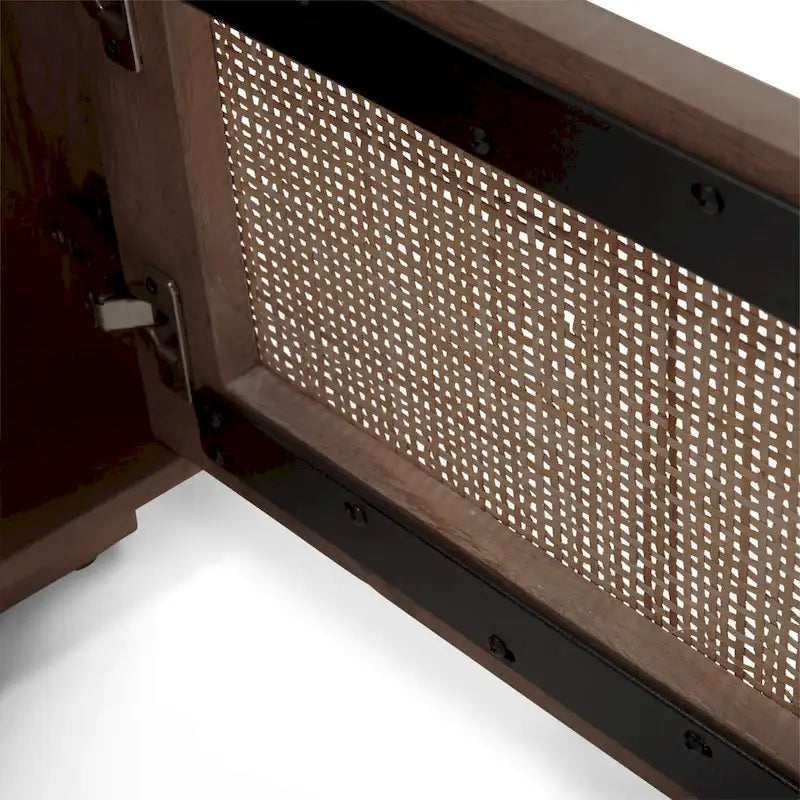 Tavolino d'appoggio Grier in legno marrone chiaro con inserti in canna intrecciata
