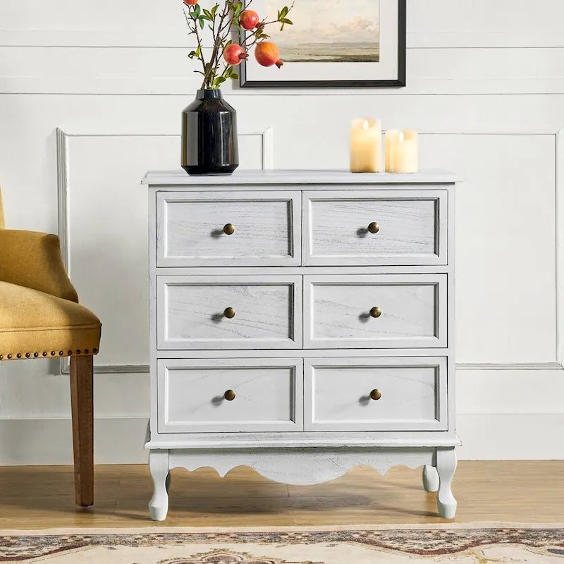 Comodino a 3 cassetti Pallantium Farmhouse 30Tall Distressed con gambe in legno massello e piedini regolabili di HULALA HOME