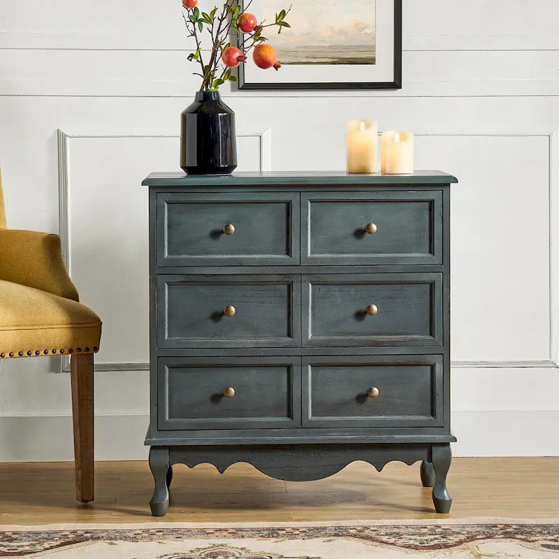 Comodino a 3 cassetti Pallantium Farmhouse 30Tall Distressed con gambe in legno massello e piedini regolabili di HULALA HOME