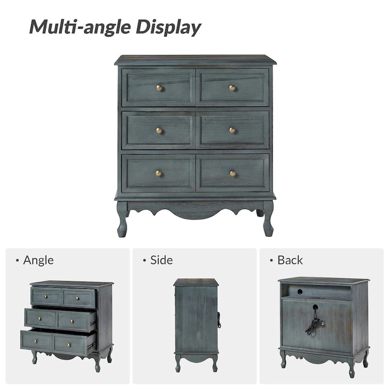 Comodino a 3 cassetti Pallantium Farmhouse 30Tall Distressed con gambe in legno massello e piedini regolabili di HULALA HOME