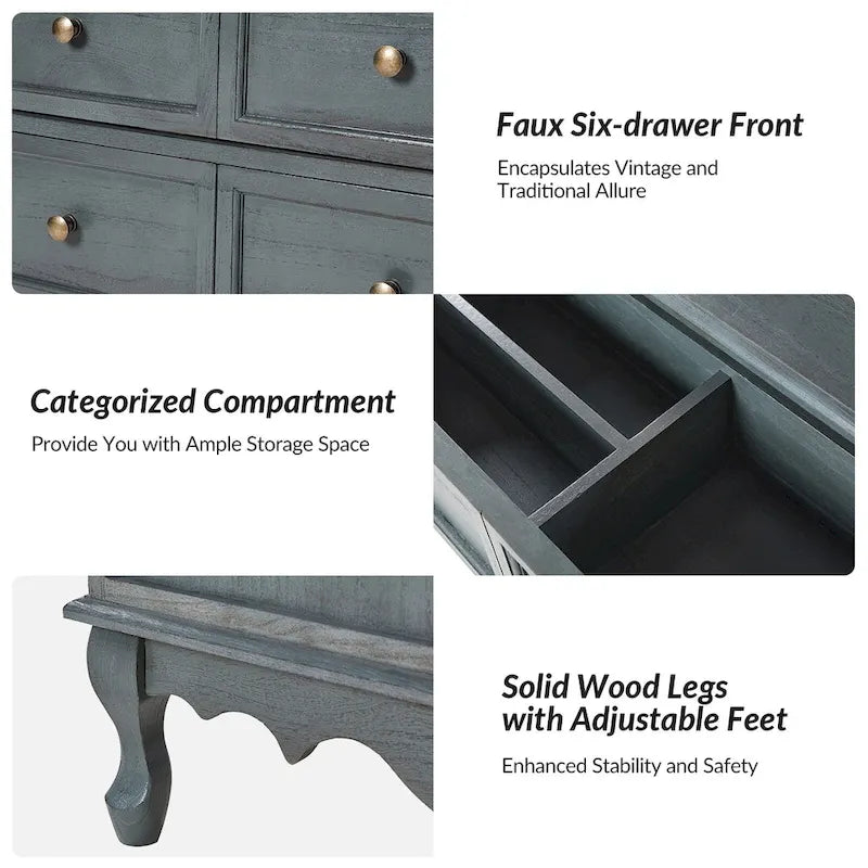 Comodino a 3 cassetti Pallantium Farmhouse 30Tall Distressed con gambe in legno massello e piedini regolabili di HULALA HOME