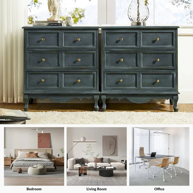 Comodino a 3 cassetti Pallantium Farmhouse 30Tall Distressed con gambe in legno massello e piedini regolabili di HULALA HOME
