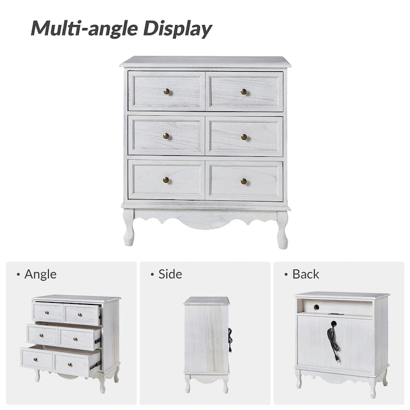 Comodino a 3 cassetti Pallantium Farmhouse 30Tall Distressed con gambe in legno massello e piedini regolabili di HULALA HOME