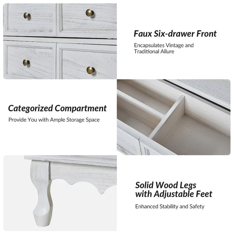 Comodino a 3 cassetti Pallantium Farmhouse 30Tall Distressed con gambe in legno massello e piedini regolabili di HULALA HOME
