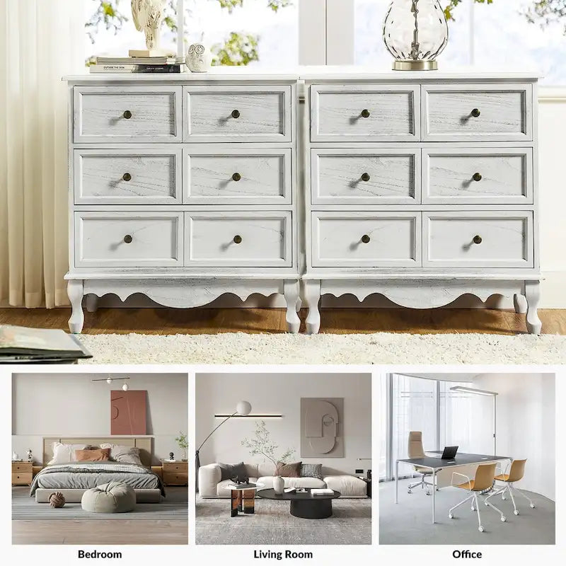 Comodino a 3 cassetti Pallantium Farmhouse 30Tall Distressed con gambe in legno massello e piedini regolabili di HULALA HOME