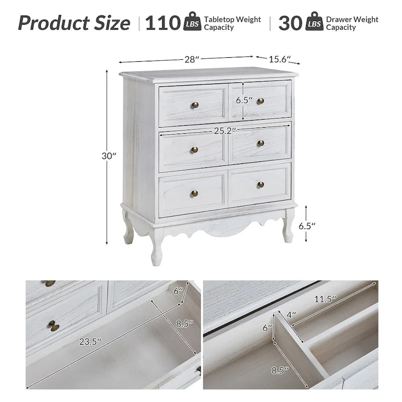 Comodino a 3 cassetti Pallantium Farmhouse 30Tall Distressed con gambe in legno massello e piedini regolabili di HULALA HOME