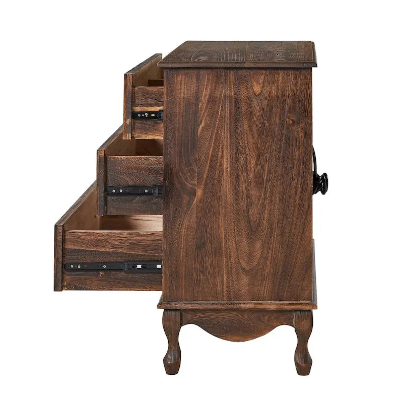 Comodino a 3 cassetti Pallantium Farmhouse 30Tall Distressed con gambe in legno massello e piedini regolabili di HULALA HOME