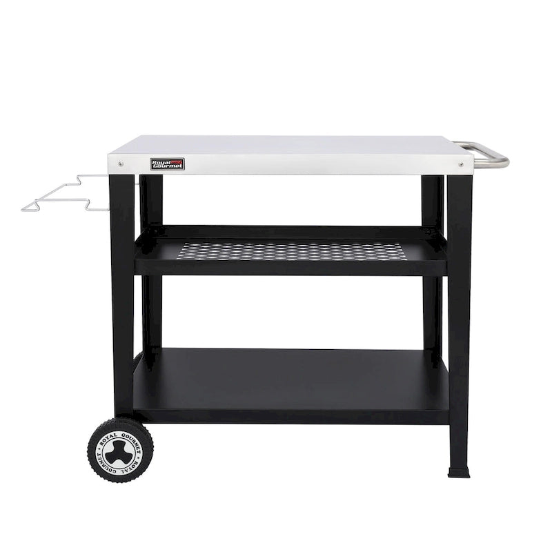 Tavolo da grill Royal Gourmet mobile a 3 ripiani con porta-sacco spazzatura rimovibile