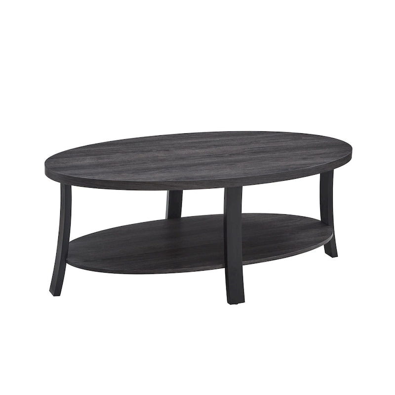 Roundhill Furniture Anze Contemporary Oval Wood Shelf 3-Piece Coffee Table Set