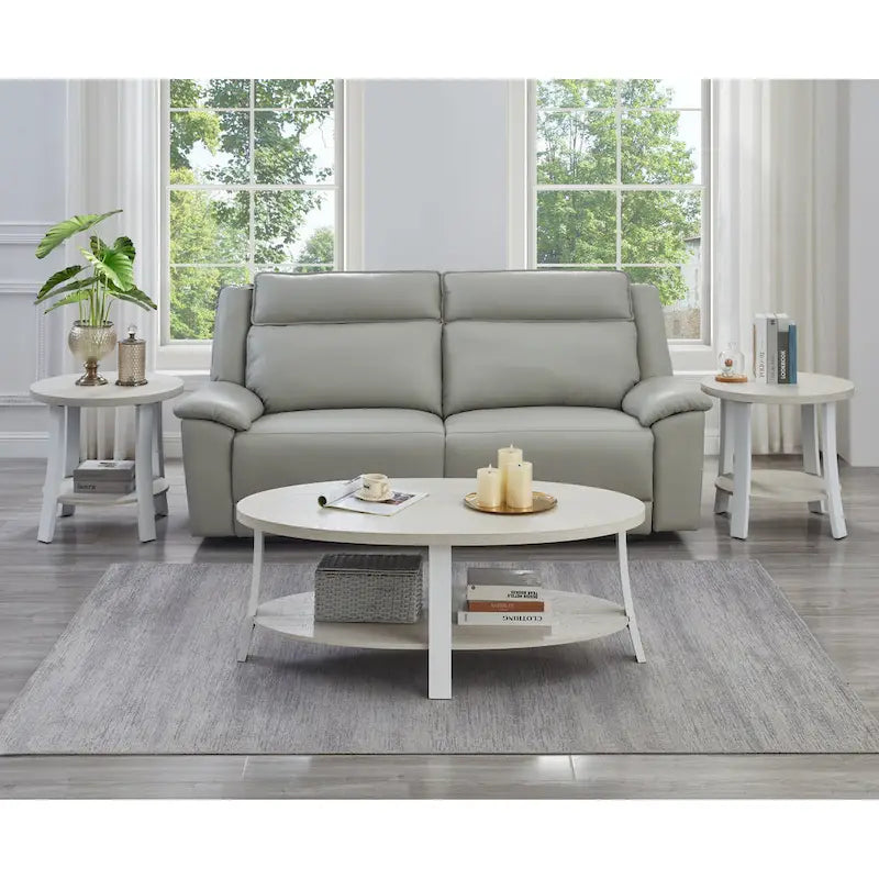 Roundhill Furniture Anze Contemporary Oval Wood Shelf 3-Piece Coffee Table Set