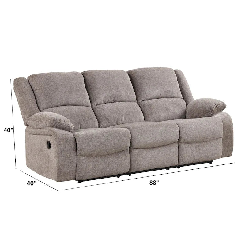 Set divani reclinabili manuali ChaseL a 3 posti in ciniglia color moka