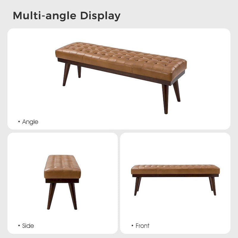 Panca Felisa moderna imbottita in vera pelle con base in legno massello di HULALA HOME