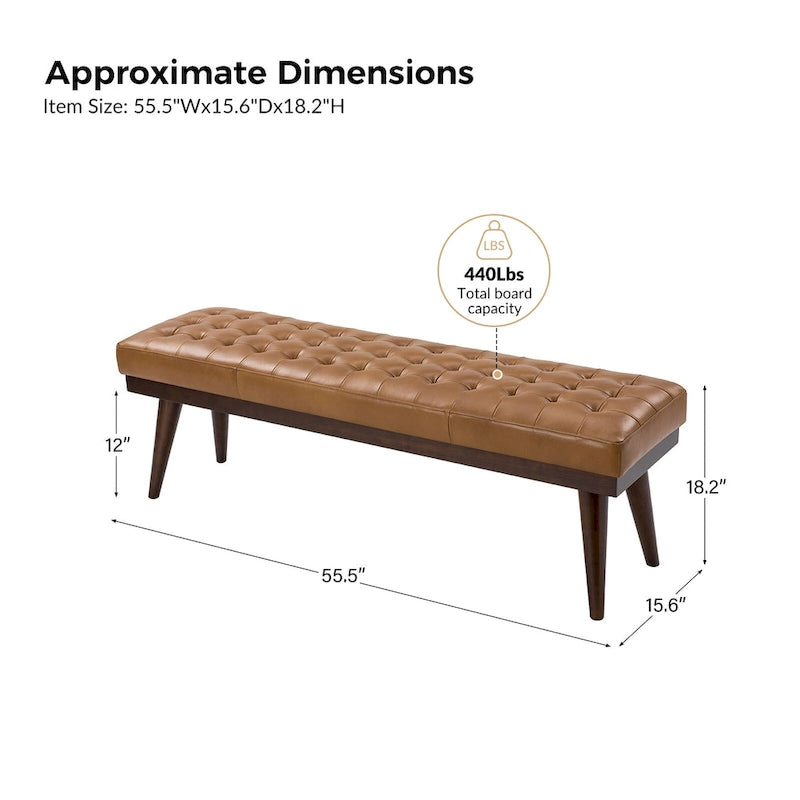 Panca Felisa moderna imbottita in vera pelle con base in legno massello di HULALA HOME