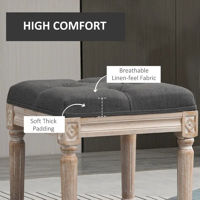 HOMCOM 15.75 Vintage Ottoman, Tufted Foot Stool with Upholstered Seat, Rustic Wood Legs for Bedroom, Living Room