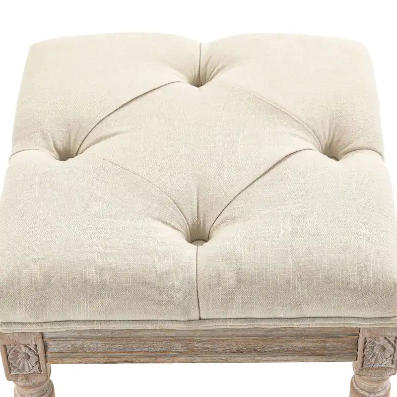 HOMCOM 15.75 Vintage Ottoman, Tufted Foot Stool with Upholstered Seat, Rustic Wood Legs for Bedroom, Living Room