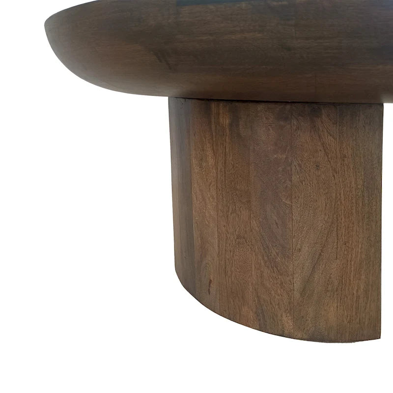 Tavolino da caffè da 89 cm, piano rotondo in legno di mango lavorato a mano, gambe curve a treppiede moderne, marrone noce