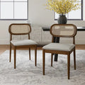 Sedia da pranzo Konstantin moderna in legno massello con schienale in rattan e cuscino rimovibile set da 2 di HULALA HOME