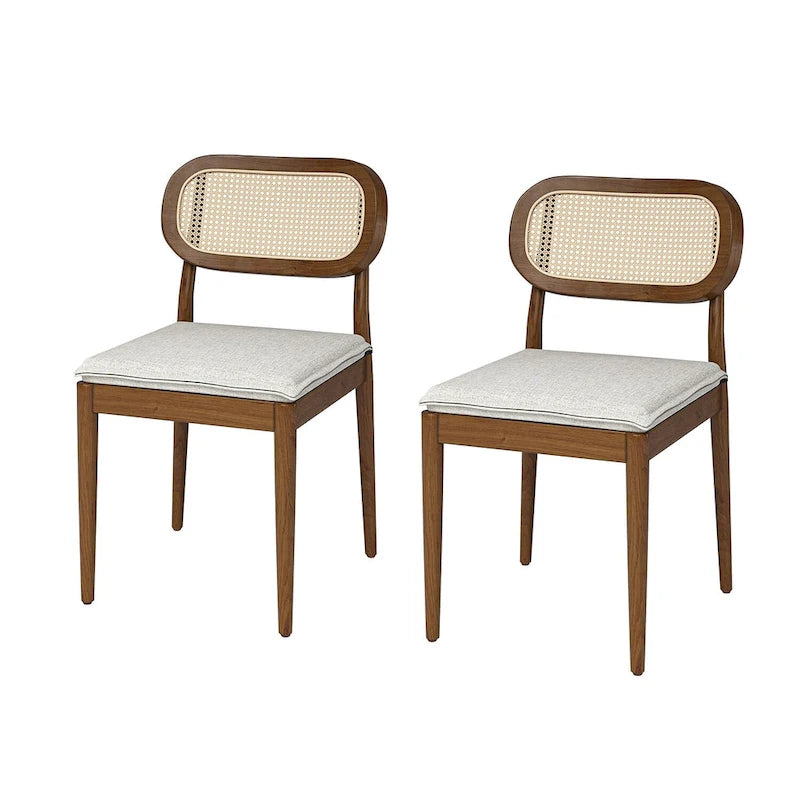 Sedia da pranzo Konstantin moderna in legno massello con schienale in rattan e cuscino rimovibile set da 2 di HULALA HOME