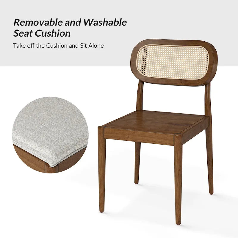 Sedia da pranzo Konstantin moderna in legno massello con schienale in rattan e cuscino rimovibile set da 2 di HULALA HOME