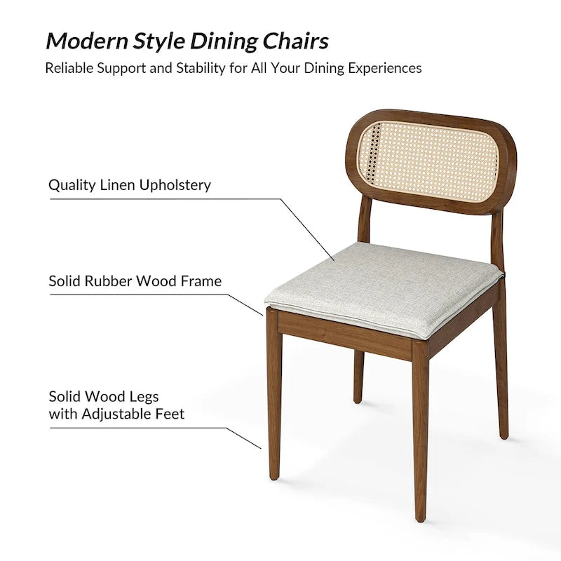 Sedia da pranzo Konstantin moderna in legno massello con schienale in rattan e cuscino rimovibile set da 2 di HULALA HOME