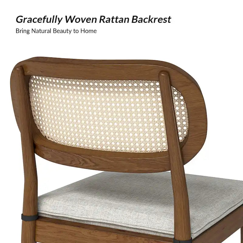 Sedia da pranzo Konstantin moderna in legno massello con schienale in rattan e cuscino rimovibile set da 2 di HULALA HOME