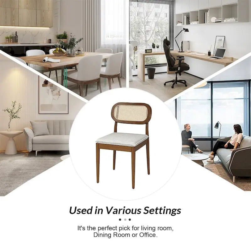 Sedia da pranzo Konstantin moderna in legno massello con schienale in rattan e cuscino rimovibile set da 2 di HULALA HOME