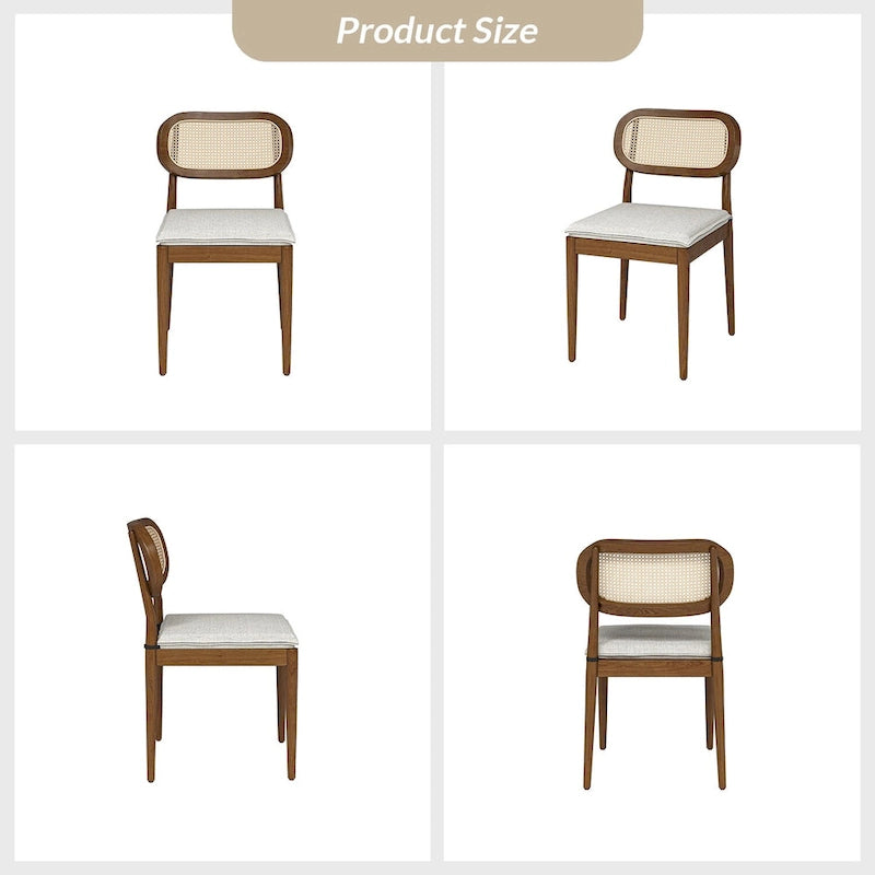Sedia da pranzo Konstantin moderna in legno massello con schienale in rattan e cuscino rimovibile set da 2 di HULALA HOME