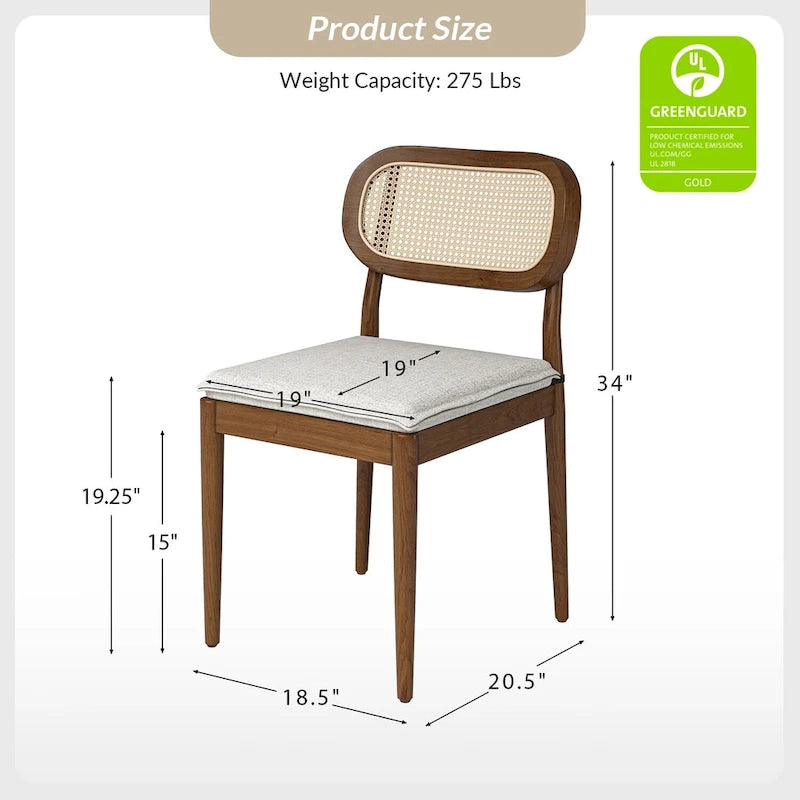 Sedia da pranzo Konstantin moderna in legno massello con schienale in rattan e cuscino rimovibile set da 2 di HULALA HOME