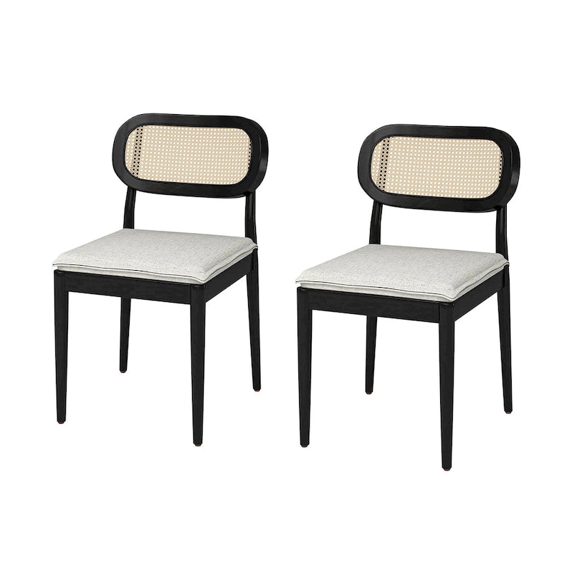 Sedia da pranzo Konstantin moderna in legno massello con schienale in rattan e cuscino rimovibile set da 2 di HULALA HOME