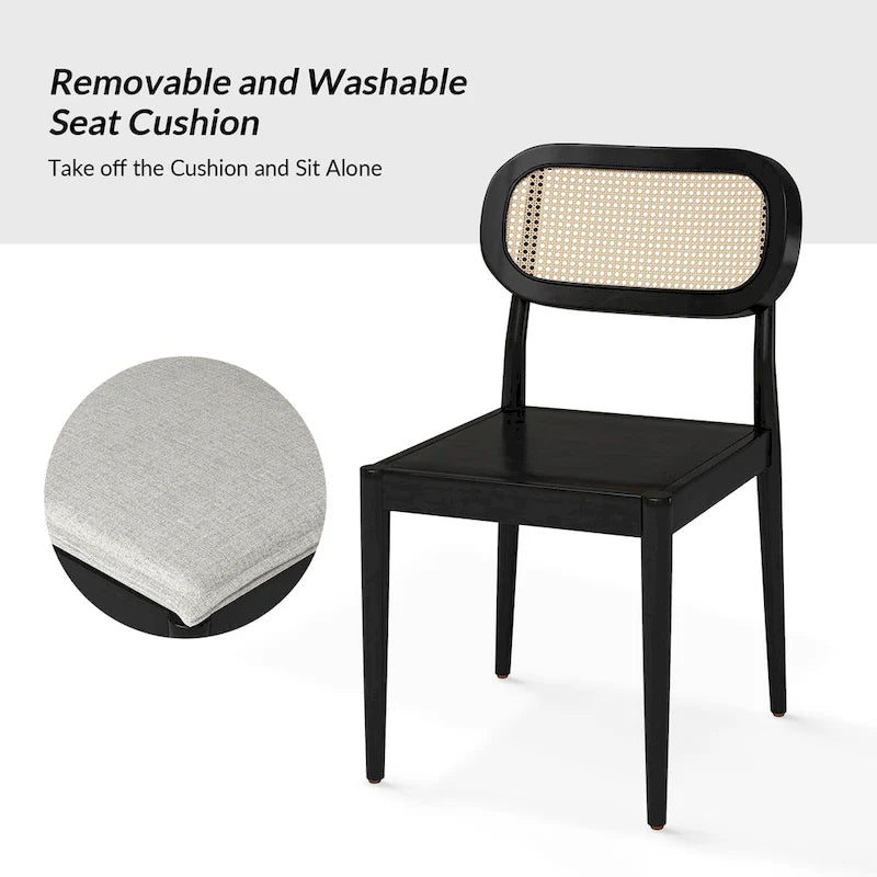 Sedia da pranzo Konstantin moderna in legno massello con schienale in rattan e cuscino rimovibile set da 2 di HULALA HOME