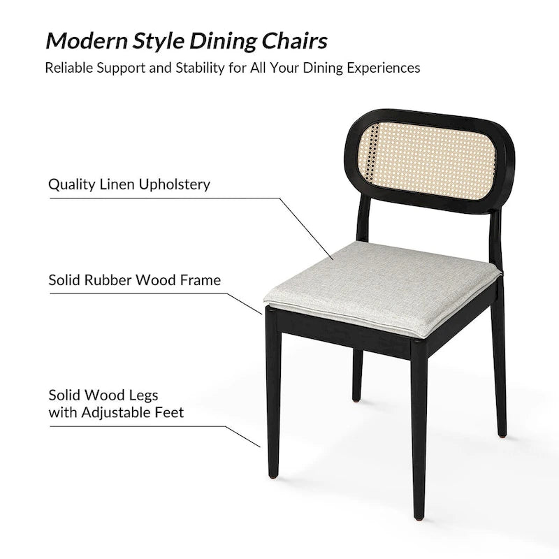 Sedia da pranzo Konstantin moderna in legno massello con schienale in rattan e cuscino rimovibile set da 2 di HULALA HOME